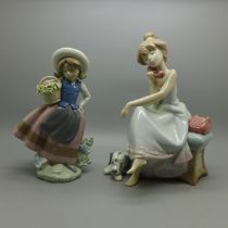 Two Lladro porcelain figurines, Chit Chat (ref 5466), a young lady on the phone, designed by Juan
