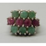 A silver, emerald and ruby ring, N