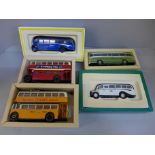 Five Corgi model vehicles, buses and coaches