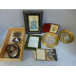 Two dageurrotypes, Victorian picture frames, etc., and a pair of circular framed mezzotints