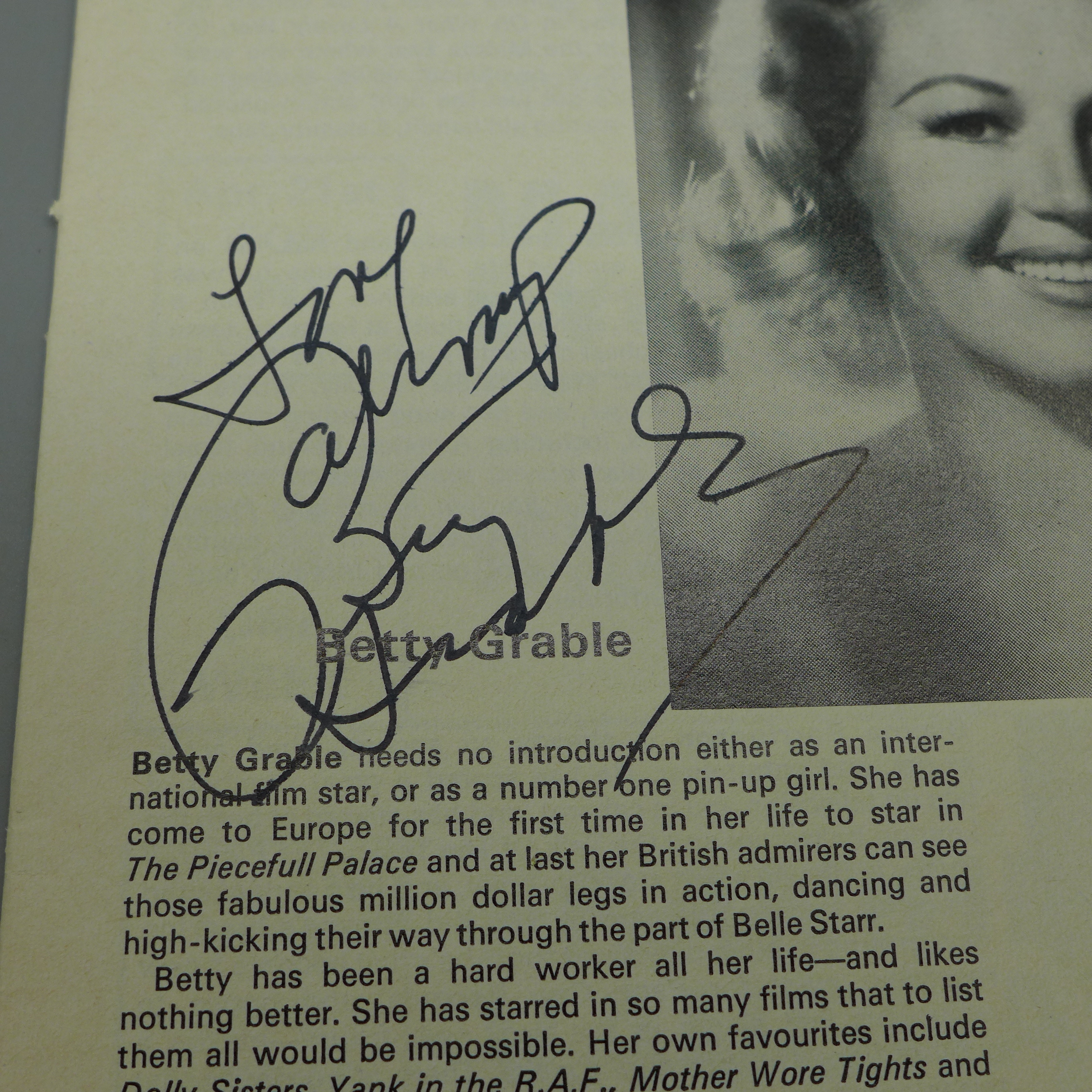 A Betty Grable autographed programme - Image 2 of 2