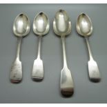 Four Victorian silver spoons, 235g, (3+1)