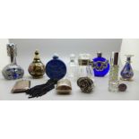 Eleven glass and other scent bottles including oriental, and an extra stopper