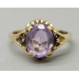 A 9ct gold and amethyst solitaire ring, 2.3g, K