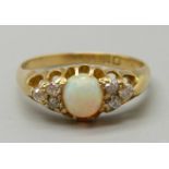 An 18ct gold, opal and diamond ring, London 1903, 3.2g, O