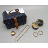 A 9ct gold ring, a/f and a 9ct gold bracelet, 3.3g, a 9ct back and front locket and a pair of '9ct