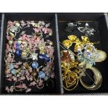 A collection of costume jewellery including some silver in a jewellery box