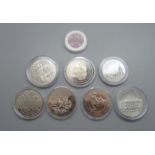 Eight commemorative coins