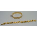 A 9ct rolled gold bangle and a 14ct gold plated bracelet