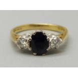 An 18ct gold, sapphire and diamond ring, 3.5g, K