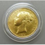A Victorian 1852 shield back full sovereign