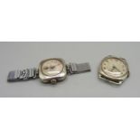 Two silver wristwatches, one case back bears inscription dated 1960