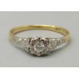 An 18ct gold and diamond solitaire ring, 2.2g, P