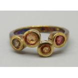 A silver gilt multi-coloured Songea sapphire ring, L