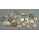Twenty-five Victorian young and veiled head coins, 33.7g