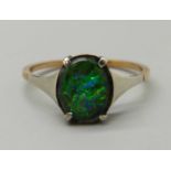A 9ct gold and black opal doublet ring, 1.5g, O