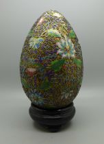 A cloisonne egg on stand, a/f, dented, egg 17cm