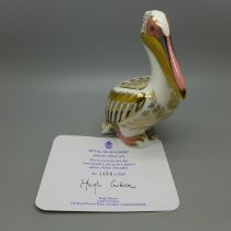 A Royal Crown Derby paperweight, White Pelican, 13cm, number 1,454 of an exclusive limited edition