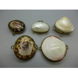 Five shell purses