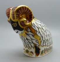 A Royal Crown Derby paperweight, Derby Ram, 7cm high, exclusively available from The Royal Crown