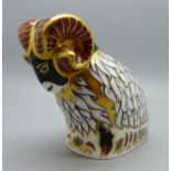 A Royal Crown Derby paperweight, Derby Ram, 7cm high, exclusively available from The Royal Crown