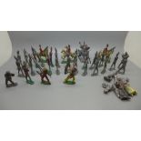 Approx. 35 lead soldier 'flat' figures, a hollow-cast lead knight on horseback (a/f) & an indigenous