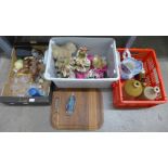 Three boxes of assorted items including demi-johns, Capodimonte figures and mixed glassware **PLEASE