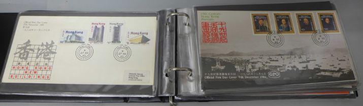 Stamps; Hong Kong first day covers in album, (38 covers, used stamps alone exceeds £300)