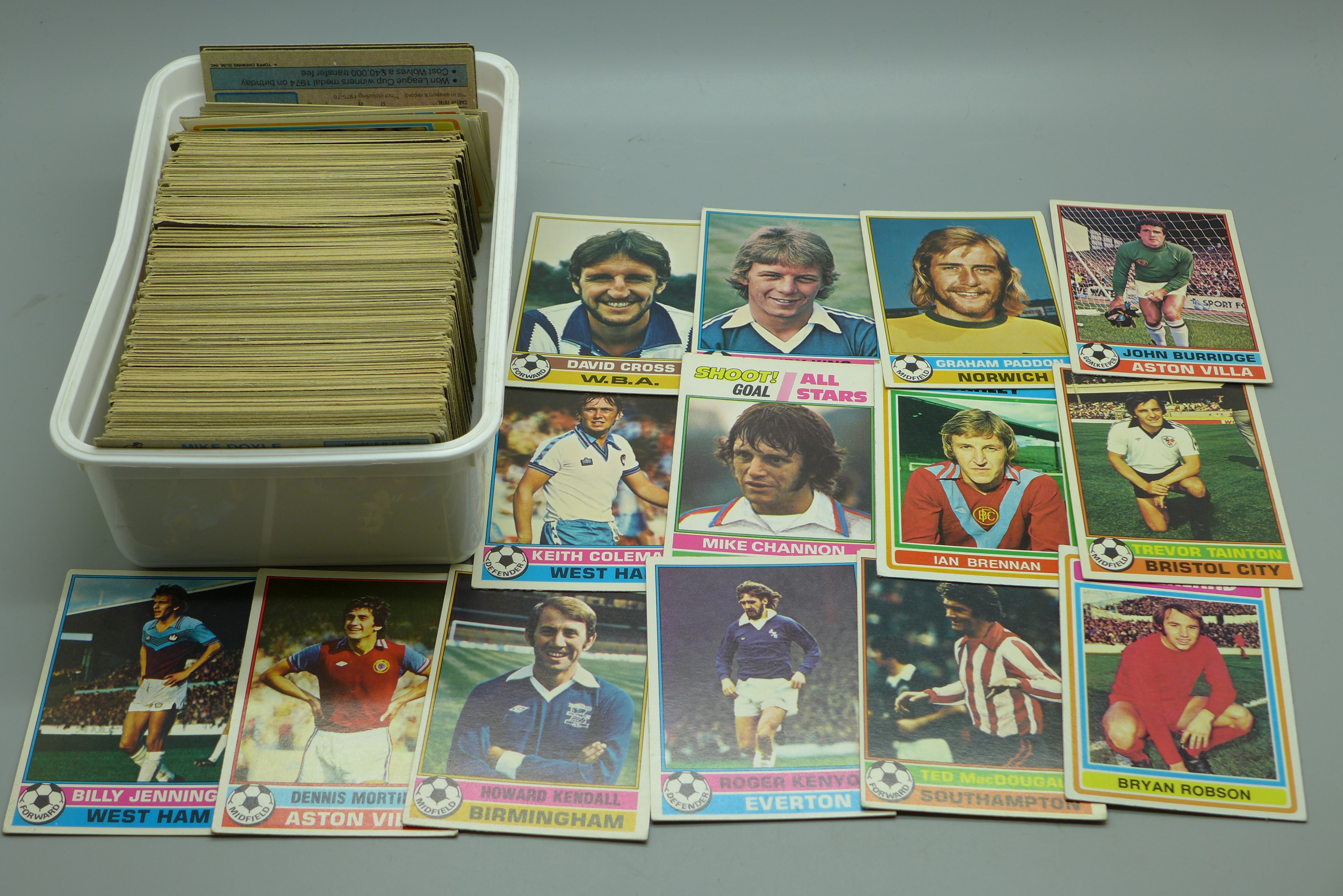 A collection of Topps football chewing gum cards