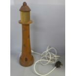 A wooden lighthouse lamp, 45.5cm