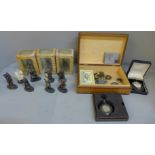 A pocket watch, a stamp case, military buttons etc., and a collection of Lord of the Rings