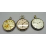 Three military pocket watches including Moeris, two dials a/f