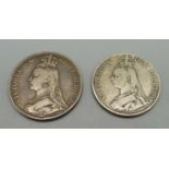 A Victorian 1887 crown and an 1890 double florin