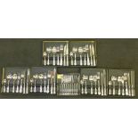 Six Viners seven piece cutlery settings and six fish knives and five fish forks