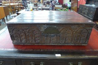 A 17th Century carved oak bible box