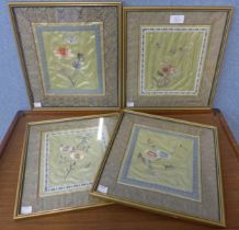 A set of four Chinese silk embroideries