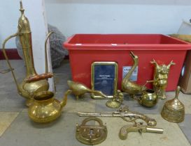 A large quantity of assorted brassware