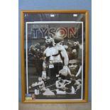 A large framed Mike Tyson poster, with a fight ticket, dated 29th January 2000 at the M.E.N. Arena