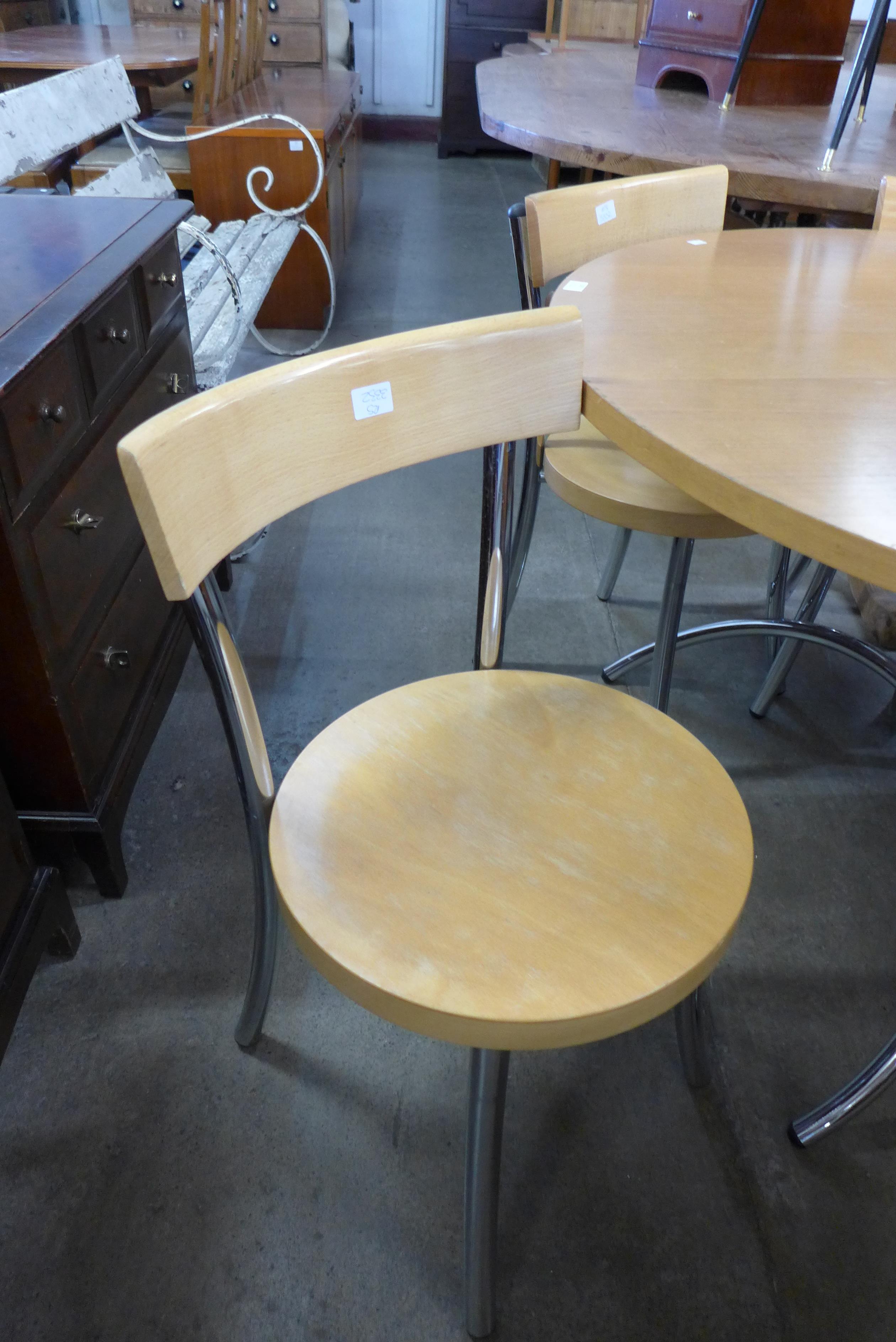 A circular chrome and beech kitchen table and four chairs - Image 2 of 2