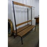 A vintage pine and steel double bench