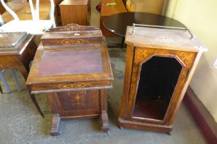A Victorian inlaid walnut Davenport and a music cabinet