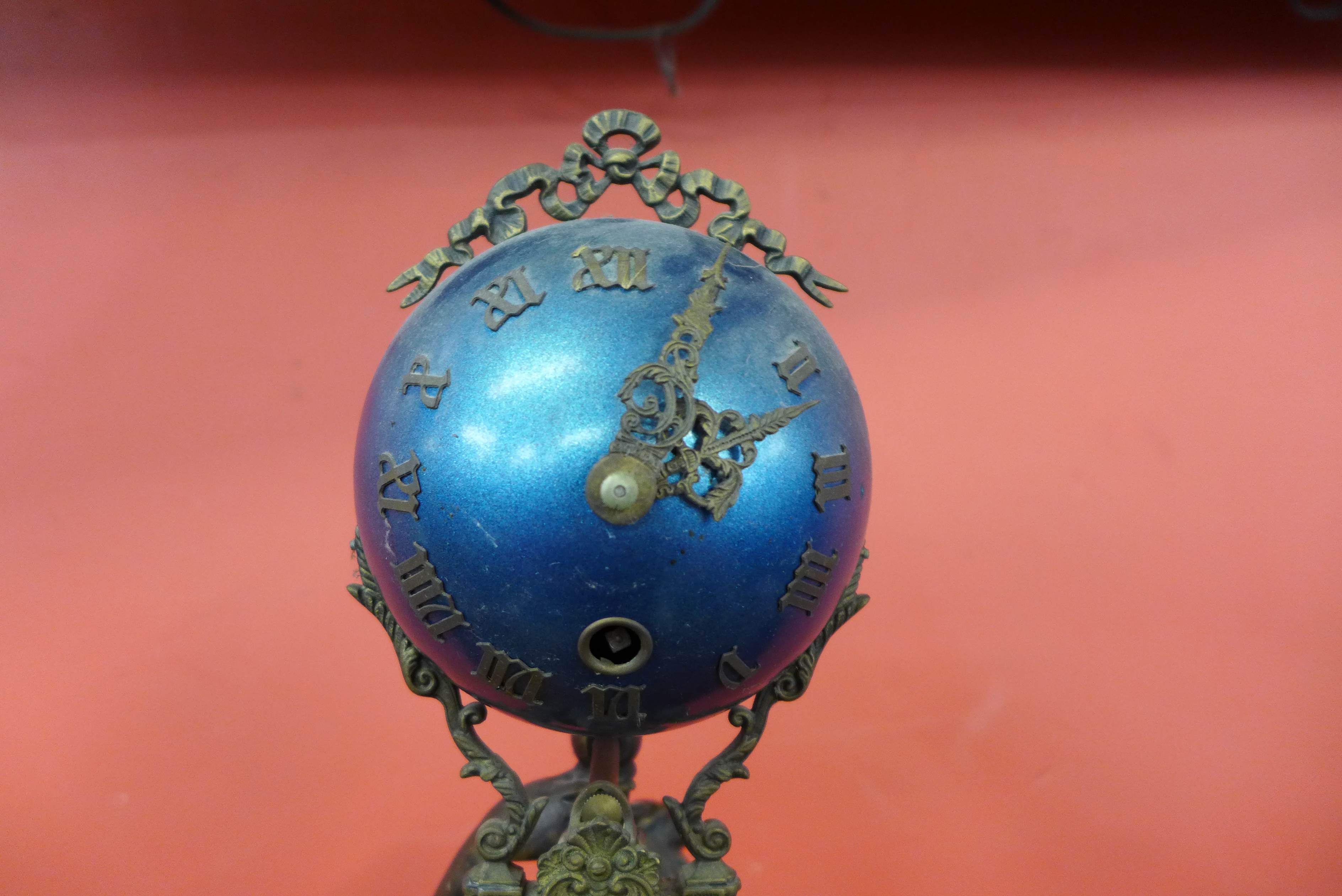 A French bronze and enamelled figural swing arm mantel clock - Image 3 of 6