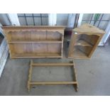 Two pine plate racks and a small hanging corner cupboard