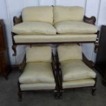 A mahogany and bergere three piece suite