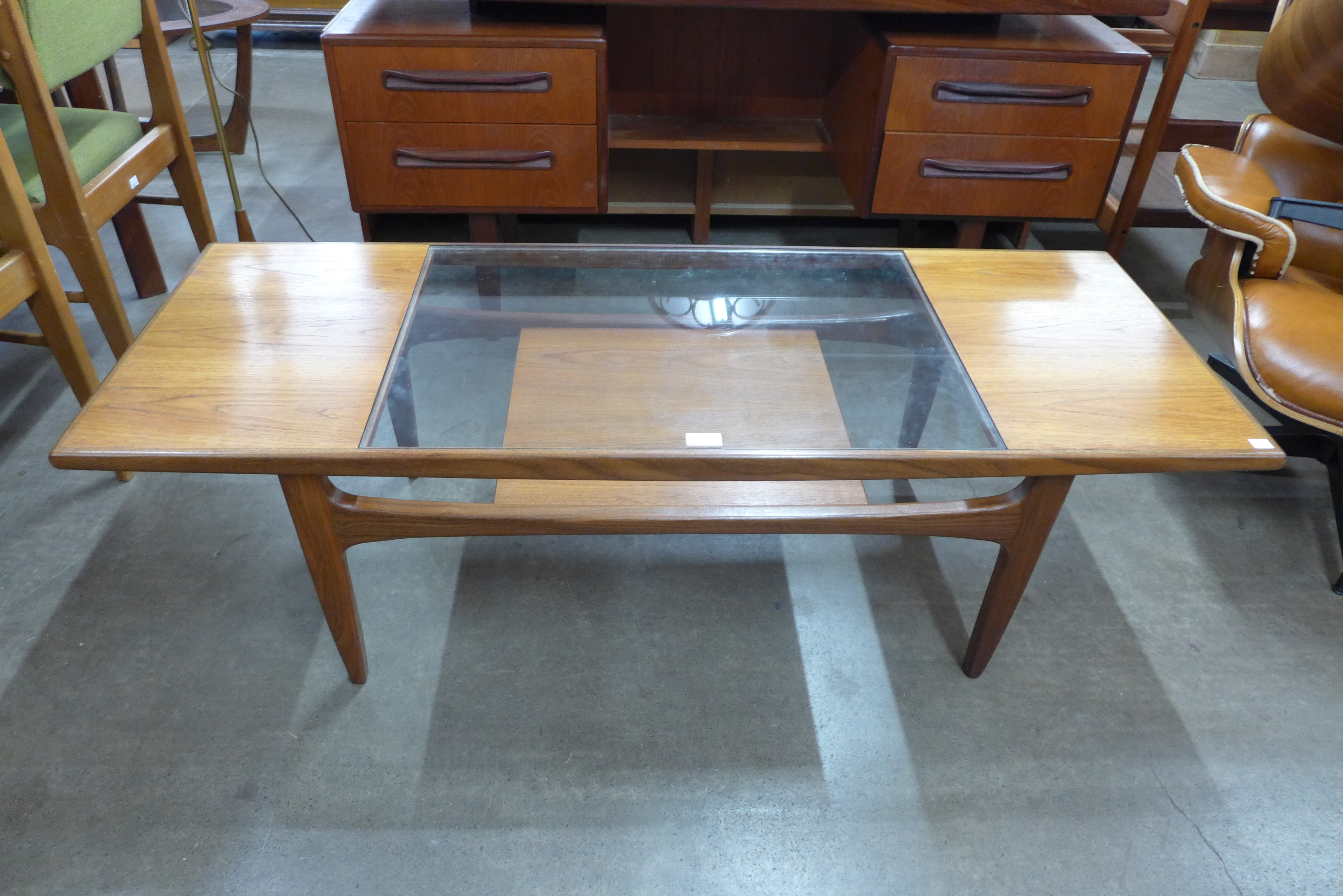 A G-Plan Fresco teak and glass topped coffee table