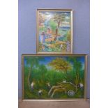 Two African landscapes, oil on canvas, indistinctly signed, framed
