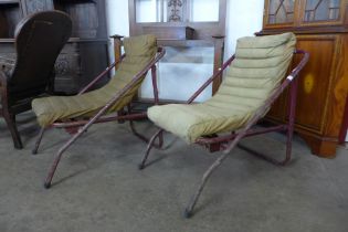 A pair of folding WWII military glider seats converted to hanger seats from RAF Lashenden Airfield