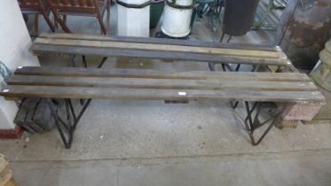A pair of folding Army issue benches