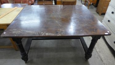 A Victorian painted beech kitchen table with an elm top