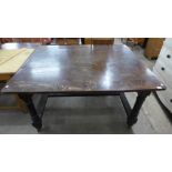 A Victorian painted beech kitchen table with an elm top